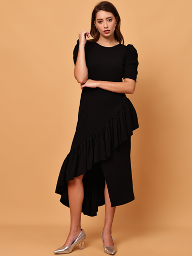 Elegant Black Ruffle Dress – Classy & Confident Look